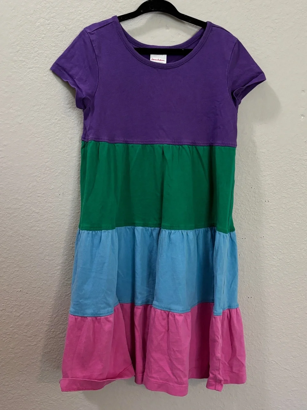 Hanna Andersson Girls Color Block Tiered Cotton Dress Size 5 (110 cm)